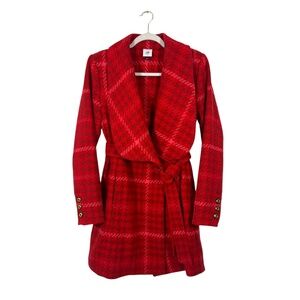 CAbi | Evita Coat | Medium | Red Plaid | Belted | Gold Buttons | Style #4295